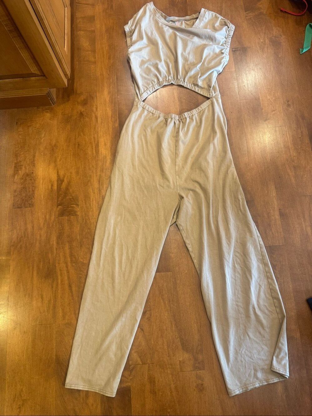Intimately Free People Women’s L Taupe Front Back Cutout Wide Leg Jumpsuit